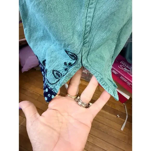 Rhea Boho Embroidered Tank Top Teal Tie Back One Size - Picture 6 of 8